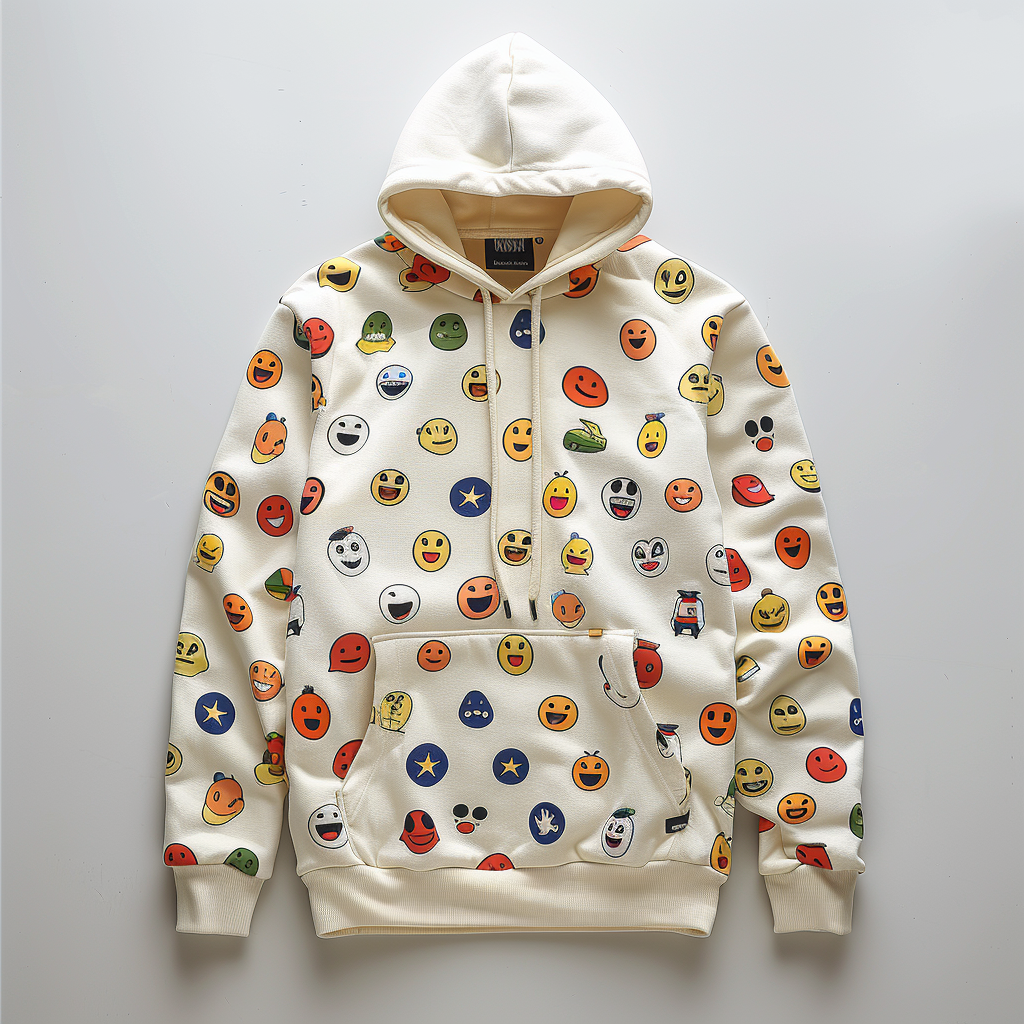 Colorful Emoji Patterned Hooded Smileymoji Zip-Up Sweatshirt