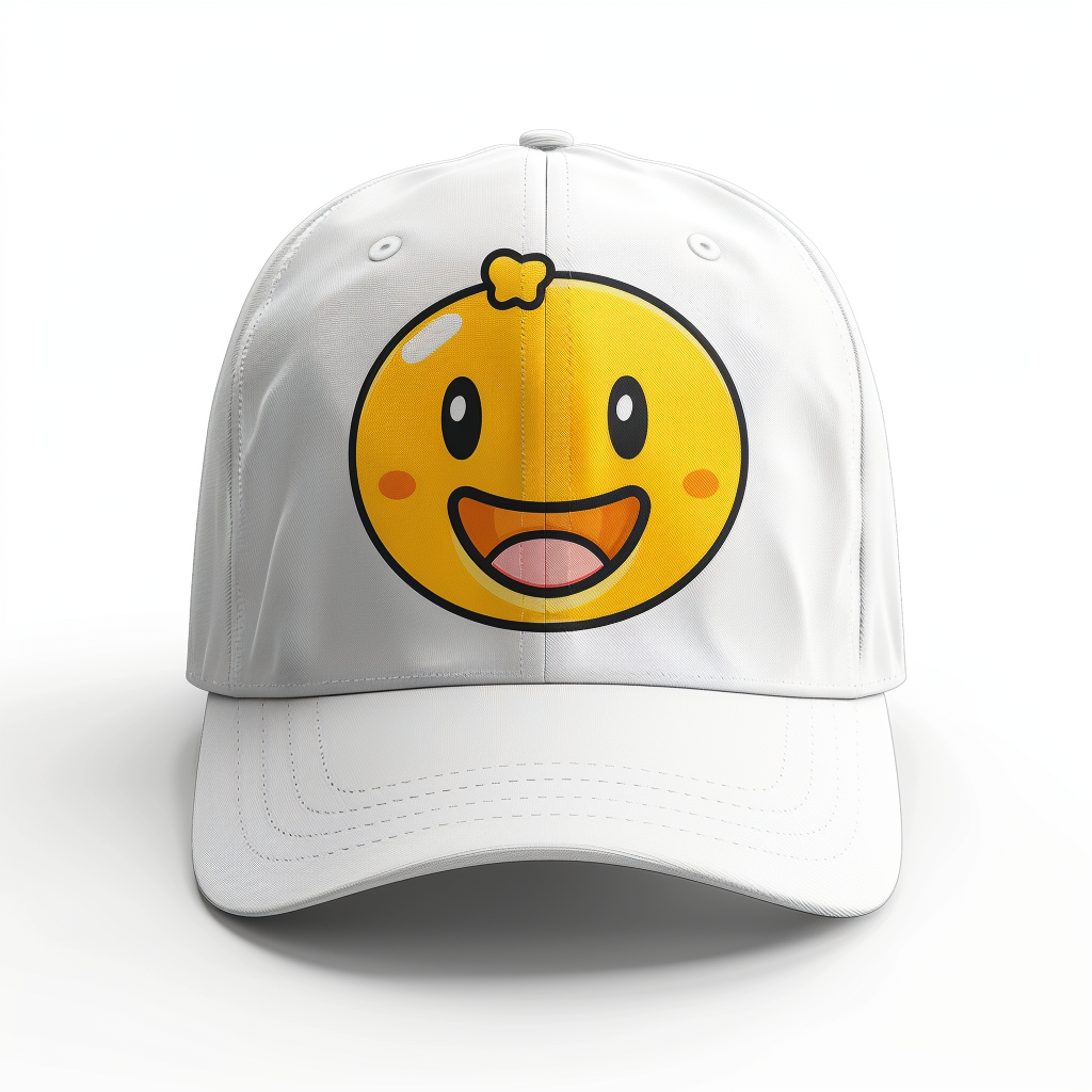 Playful White Baseball Cap with Yellow Fruit-Styled Smileymoji